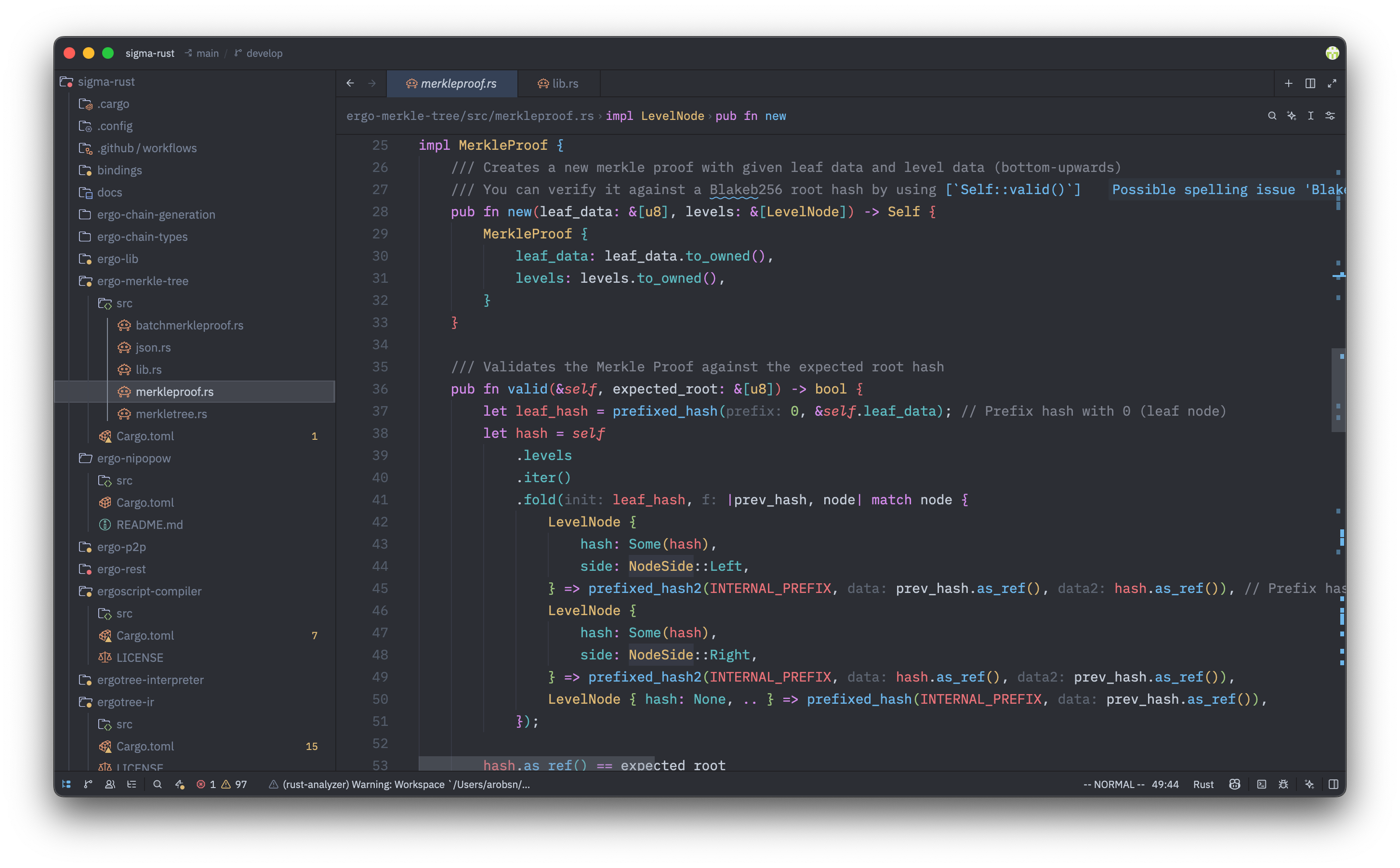 Zed editor using the Edge Dark Material theme.